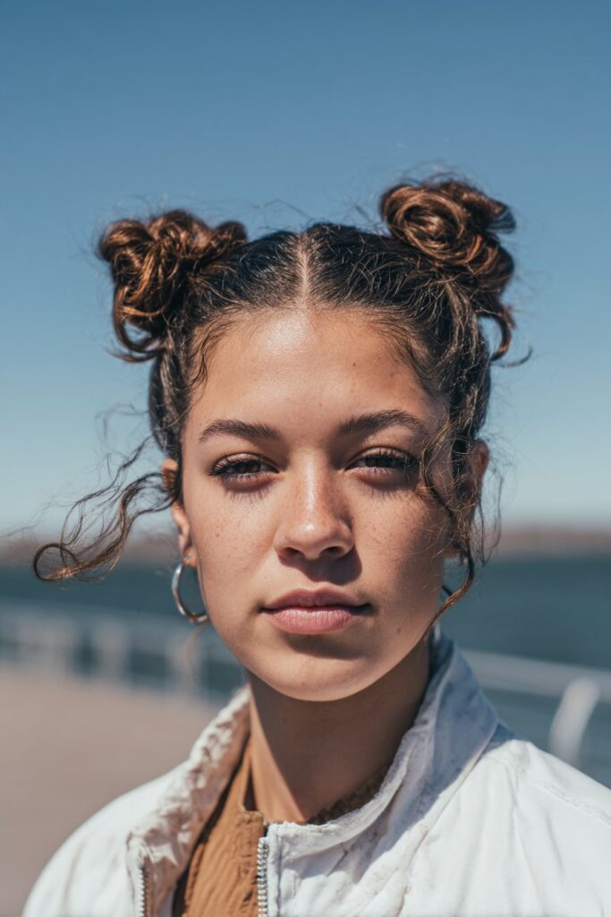 Lake hairstyles space buns