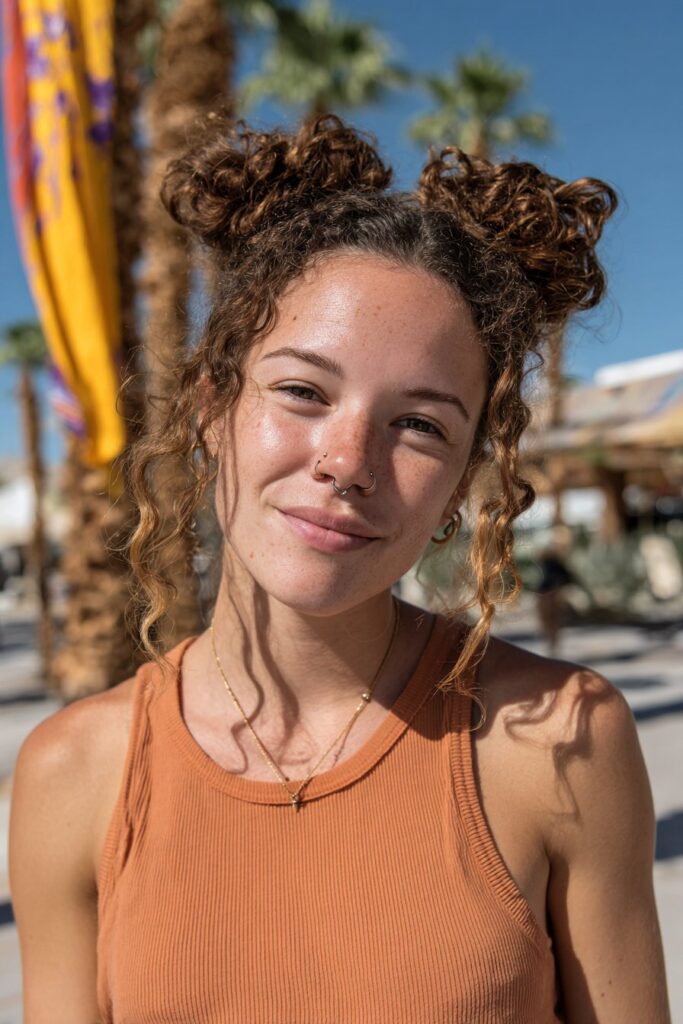 Beach hairstyles for curly hair space buns
