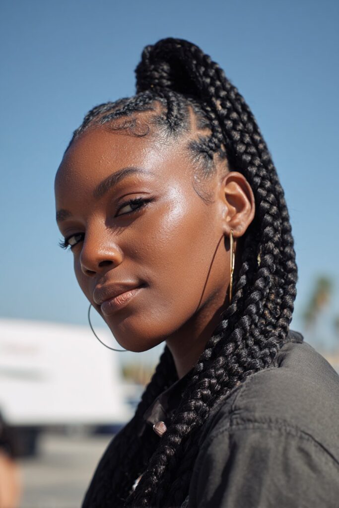 Braided ponytail hairstyles stitch braids