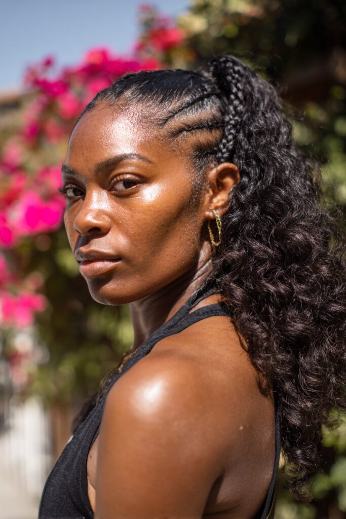 Swoop braided ponytail curls
