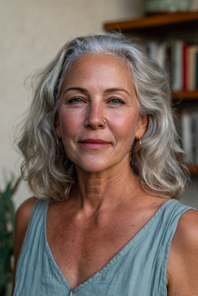 Woman over 50 with thin hair featuring a textured crop haircut for effortless volume.