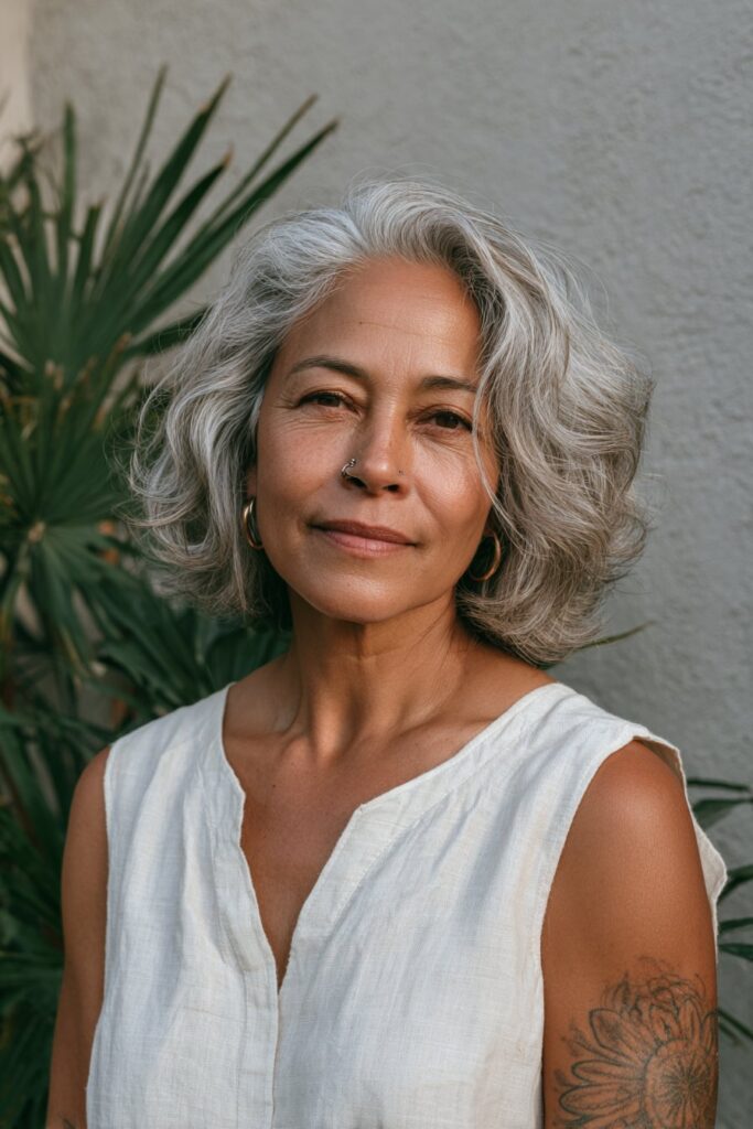 12 Choppy Hairstyles for Older Women (Effortlessly Youthful) 5 Older woman wearing textured shag haircut