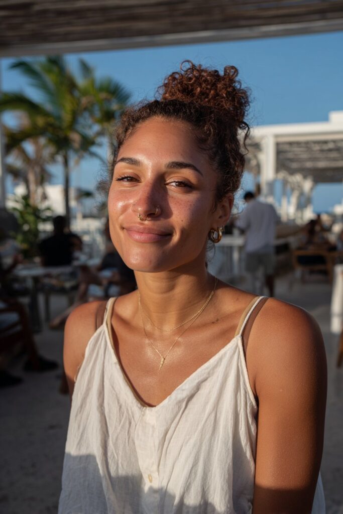 Beach hairstyles for curly hair top knot