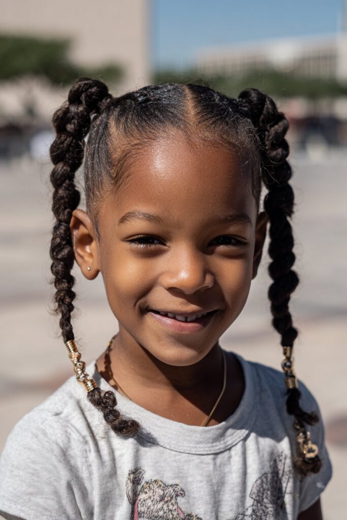Kid braided ponytail triangle parts