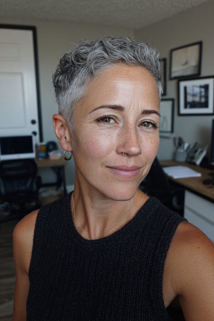 Undercut pixie hairstyle for women over 50