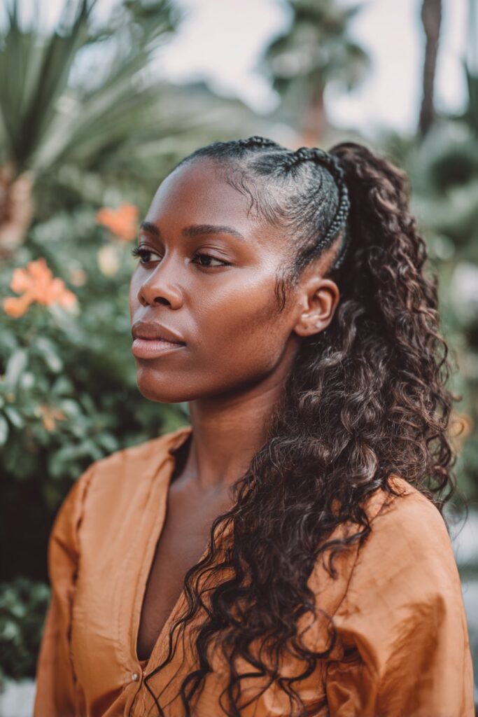 Braided ponytail hairstyles water wave crochet