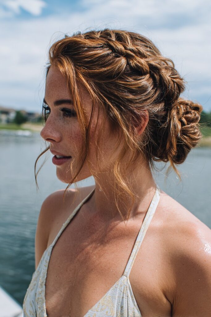 Lake hairstyles waterfall braid bun
