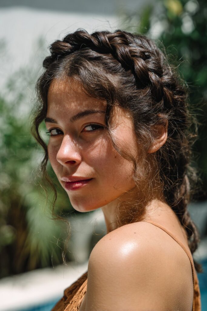 Pool party hairstyles wrapped crown braid