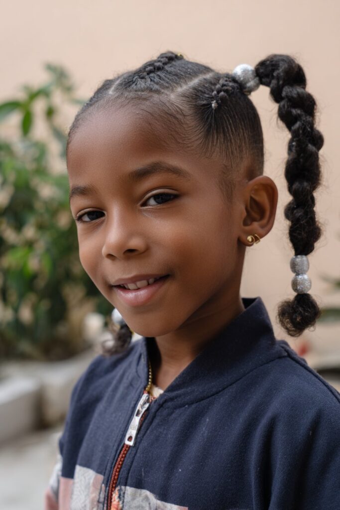 Kid braided ponytail zigzag part