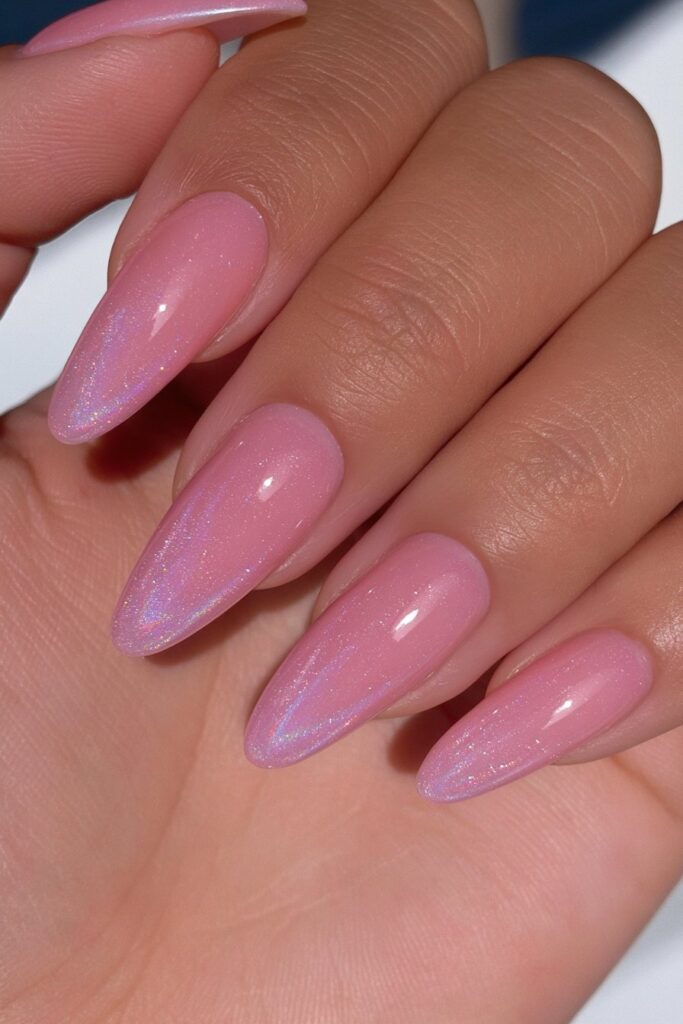 Amber glow almond August nails