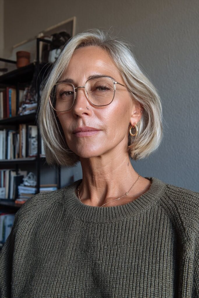 25 Short Hairstyles for Women Over 50 With Glasses 20 Angled lob with glasses over 50