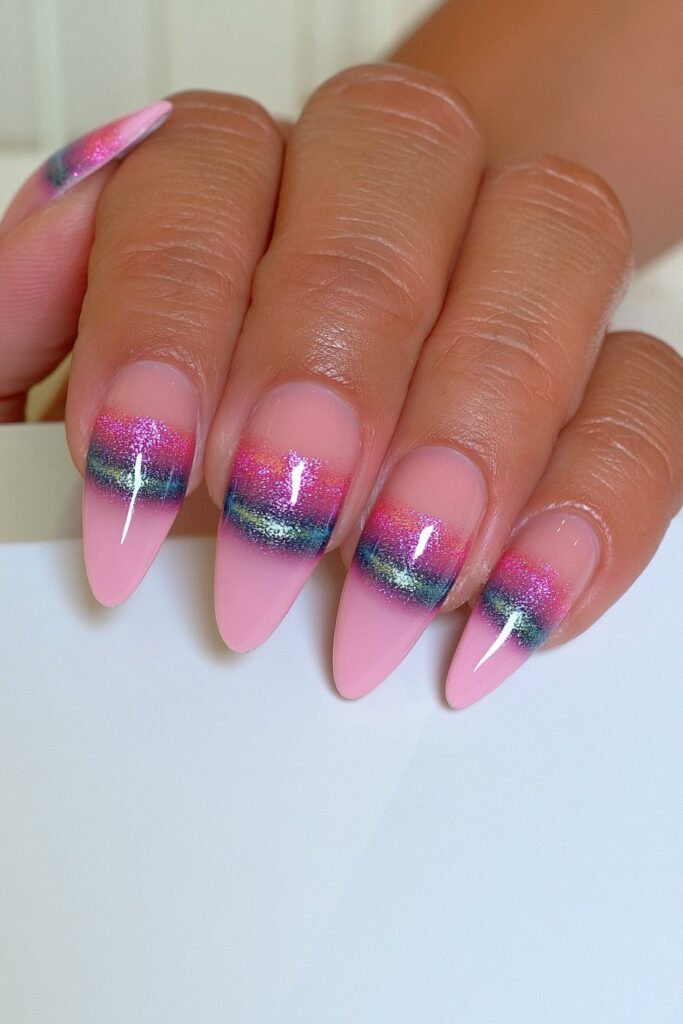 Blue cat-eye almond nails