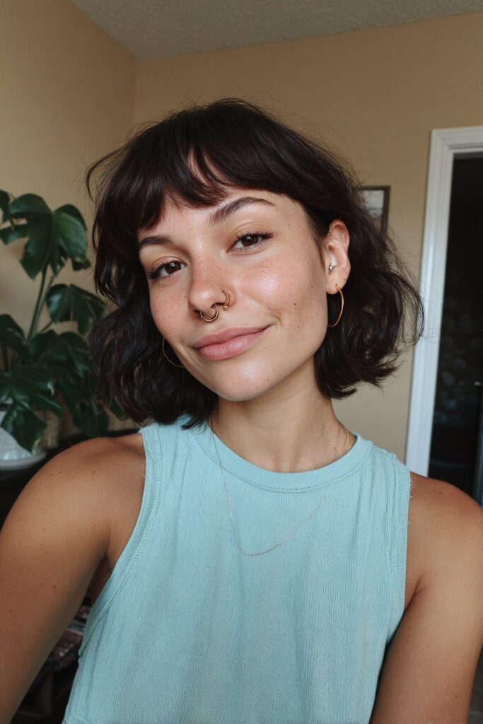 Wolf cut with blunt bangs