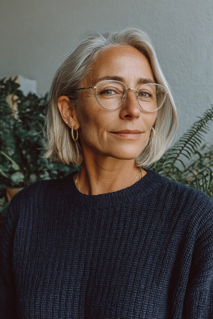 25 Short Hairstyles for Women Over 50 With Glasses 6 Blunt bob with glasses over 50