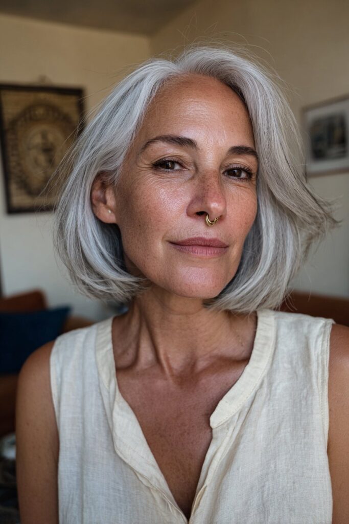 15 Layered Bob Hairstyles for Over 60 (That Add Volume) 11 Blunt bob hairstyle for women over 60