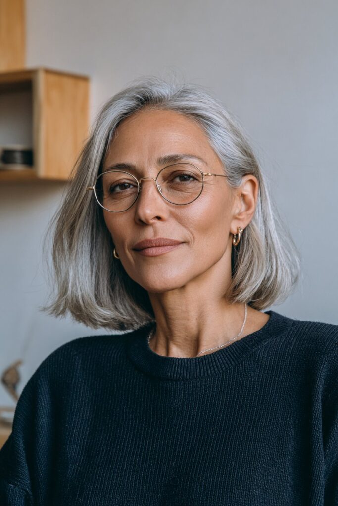 25 Stunning Medium Length Hairstyles for Women Over 50 8 Blunt lob for women over 50