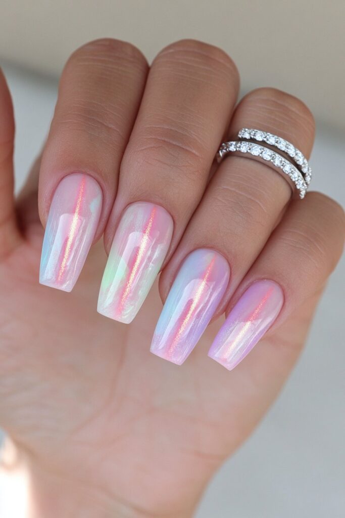 Blush pink nails with starburst