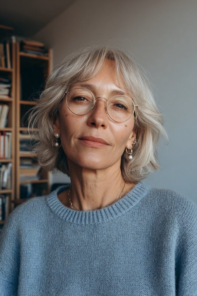 25 Short Hairstyles for Women Over 50 With Glasses 3 Bob with bangs and glasses over 50