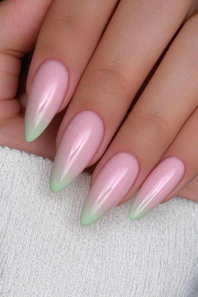 Bright green almond August nails