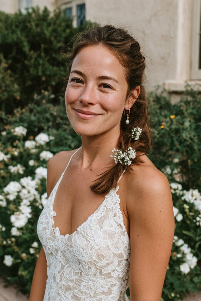 25 Beautiful Bubble Ponytail Hairstyles for Wedding 19 Bubble ponytail with baby's breath