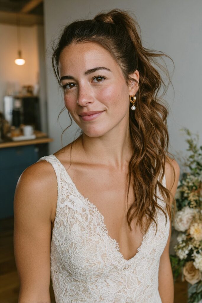 25 Beautiful Bubble Ponytail Hairstyles for Wedding 14 Bubble ponytail with face-framing pieces
