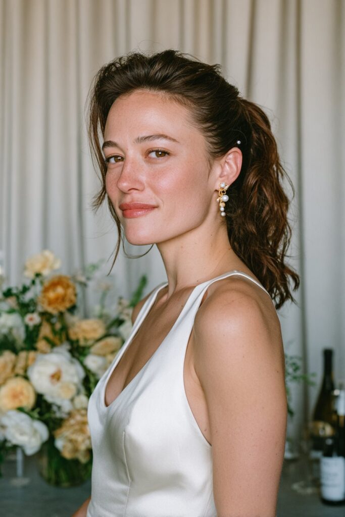 25 Beautiful Bubble Ponytail Hairstyles for Wedding 17 Bubble ponytail with pearl accents