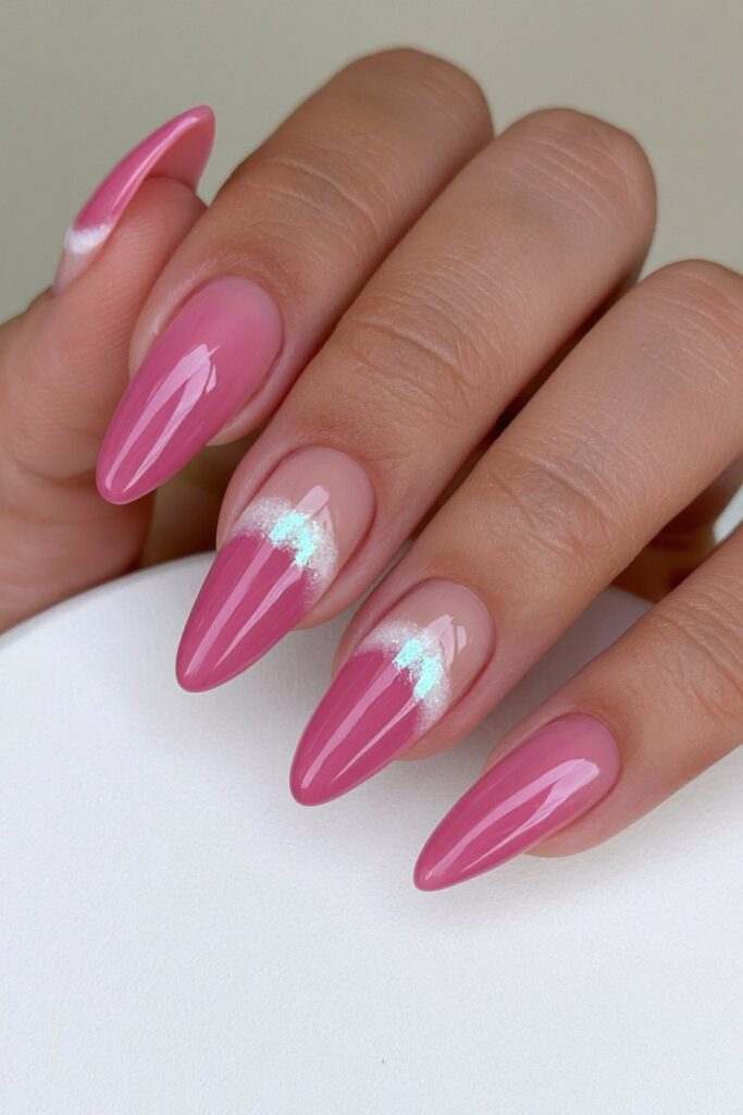 Cherry red chrome almond nails