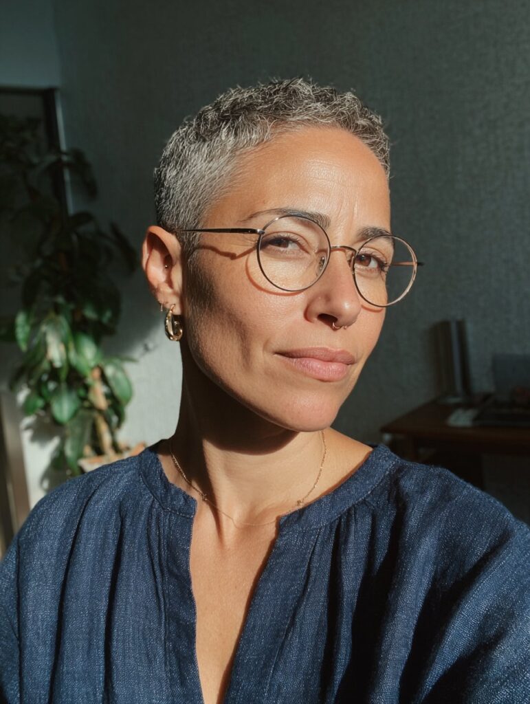 Choppy undercut pixie with glasses over 50