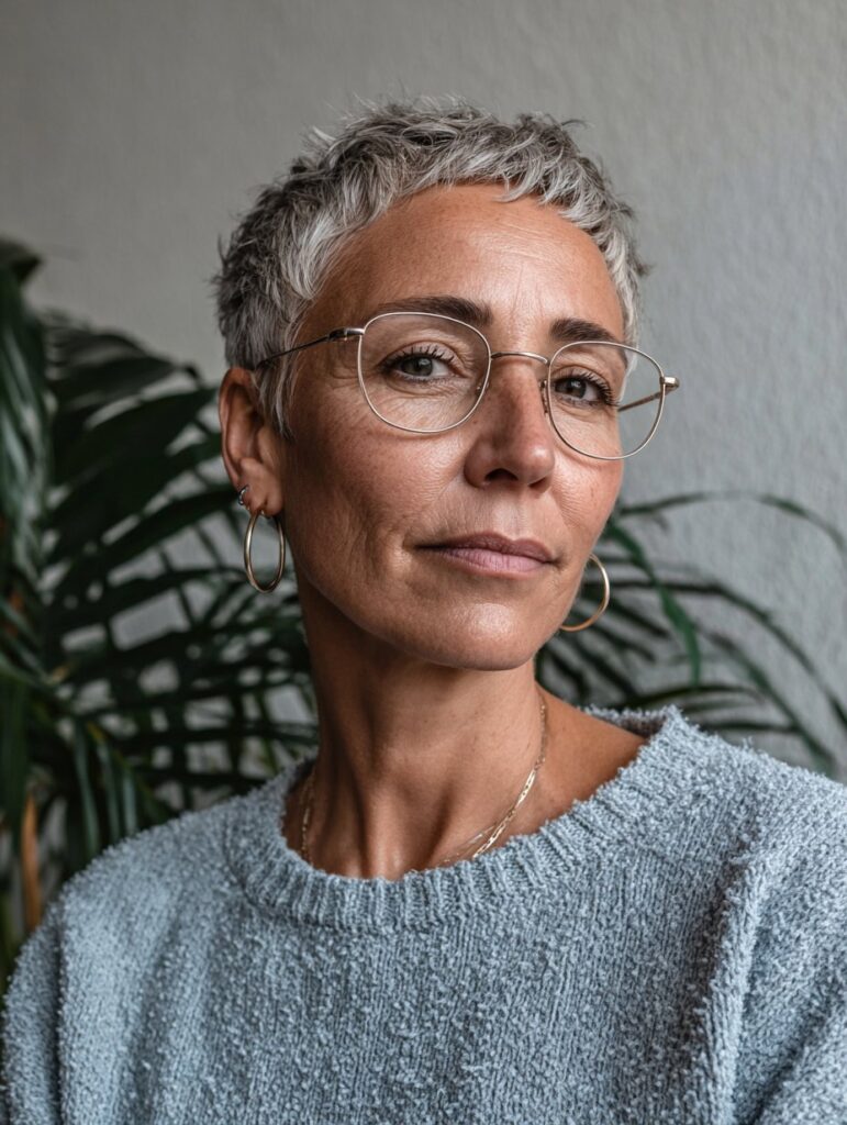 Voluminous choppy pixie with glasses over 50