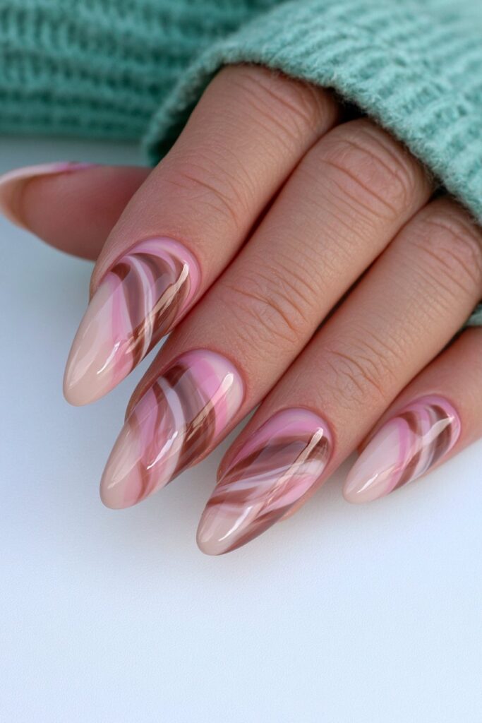 Coffee-toned almond nails