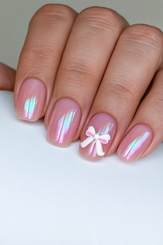 Coquette bow accent nails
