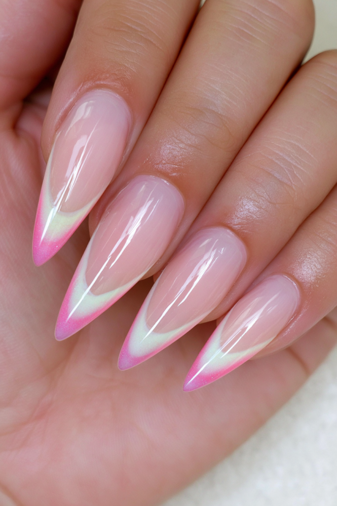 Coral French manicure with ivory outline