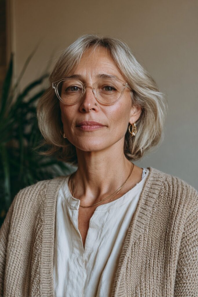 25 Stunning Medium Length Hairstyles for Women Over 50 4 Curtain bang lob for women over 50