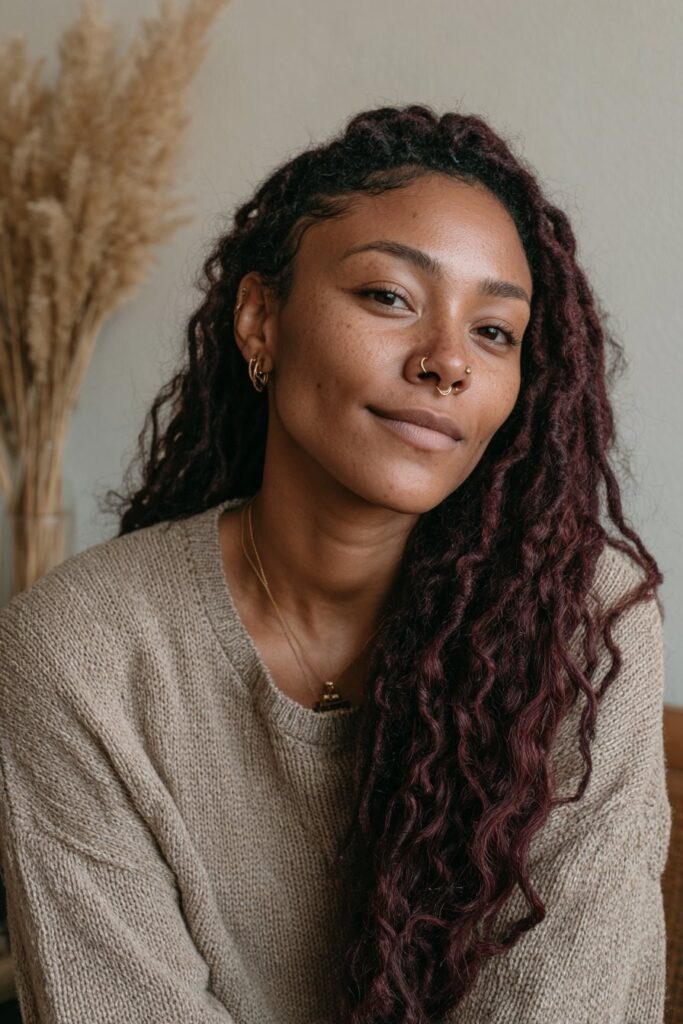 Deep burgundy fall hair color
