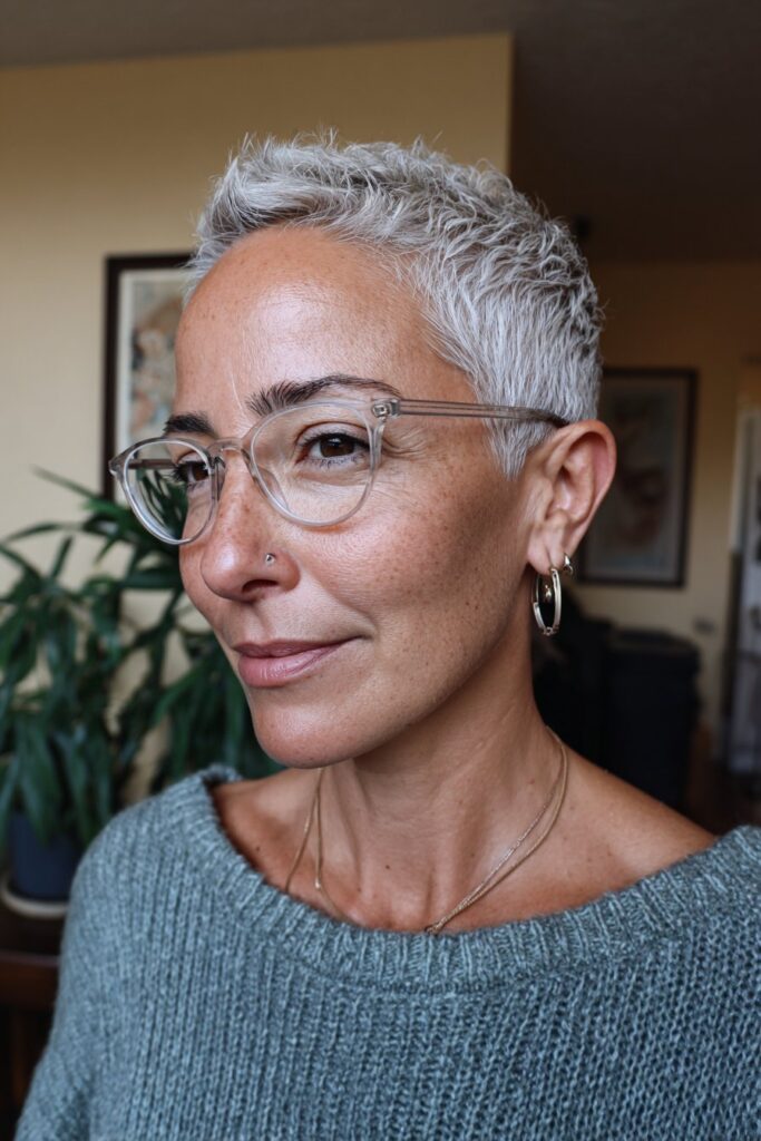 25 Short Hairstyles for Women Over 50 With Glasses 18 Feathered pixie with glasses over 50