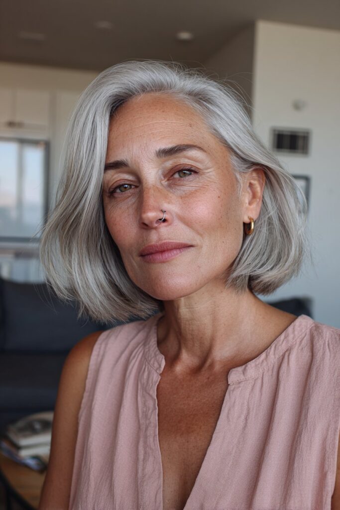 Grey French bob for women over 50