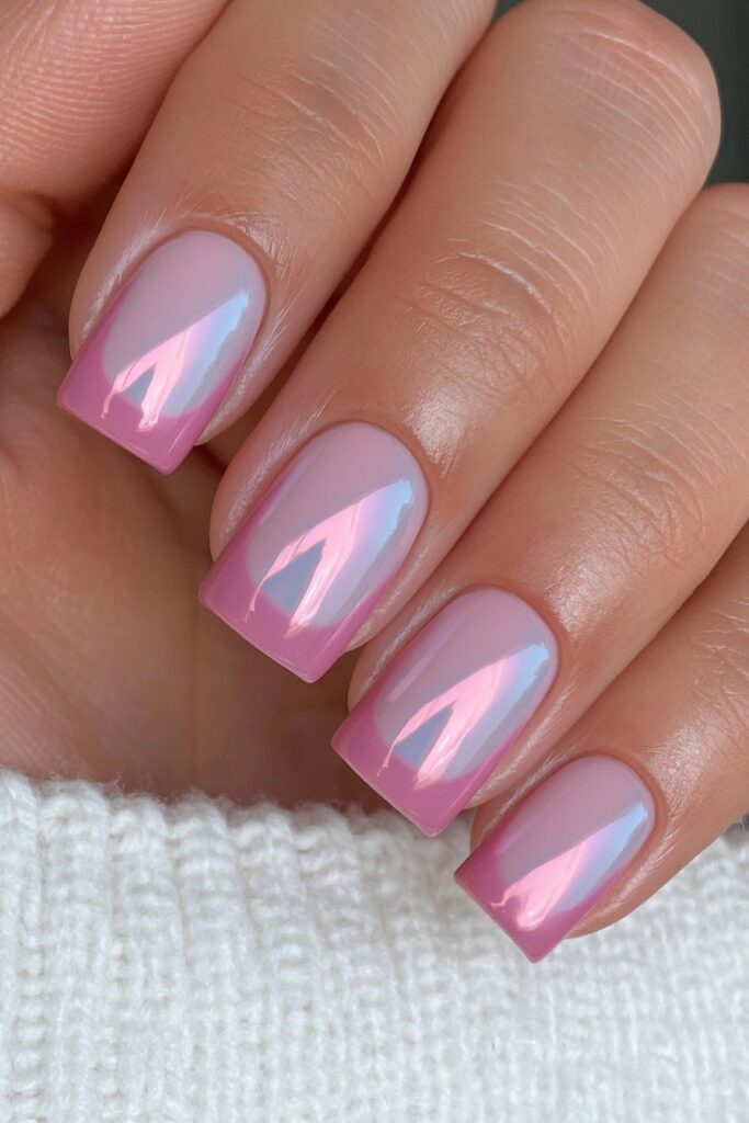 Glazed donut chrome short nails