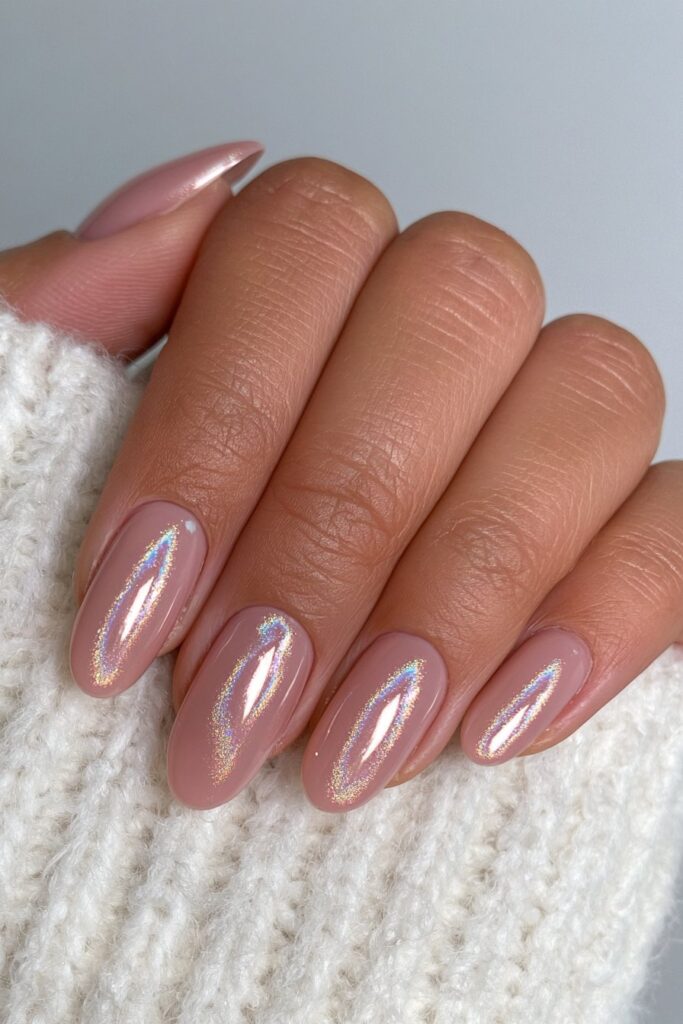 Gold chrome almond August nails