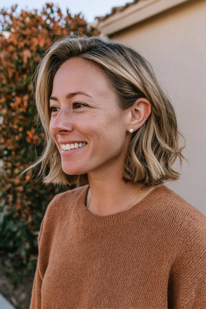 Golden blonde balayage with dark roots
