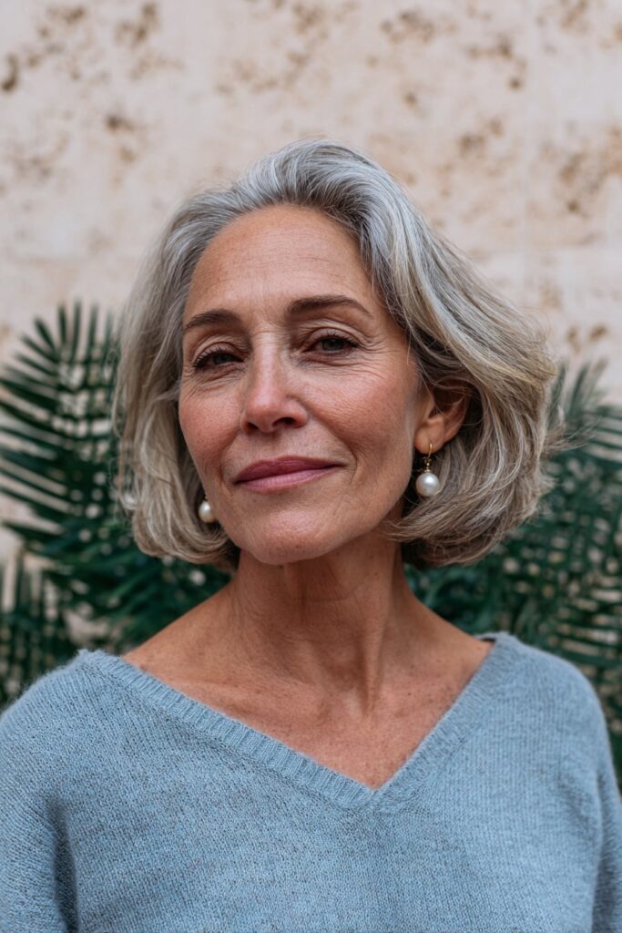 25 Layered Lob Hairstyles for Women Over 50 That Add Volume 14 Gray layered lob with side part