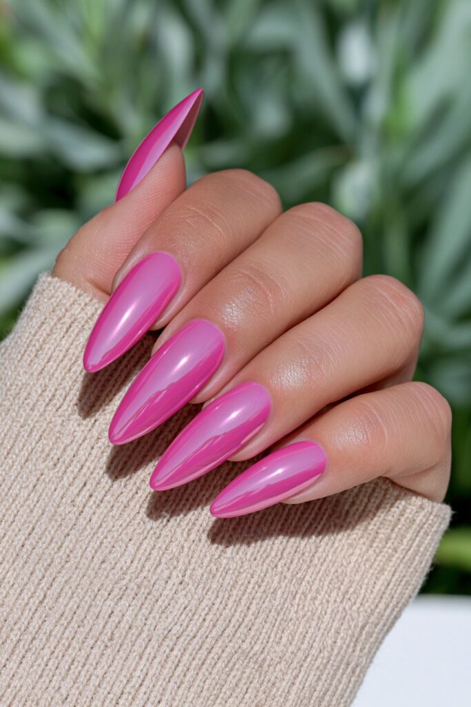 Hot pink chrome statement nails