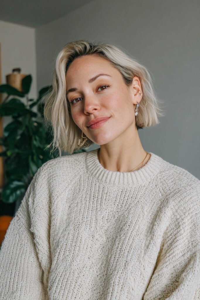 Icy platinum blonde warm roots