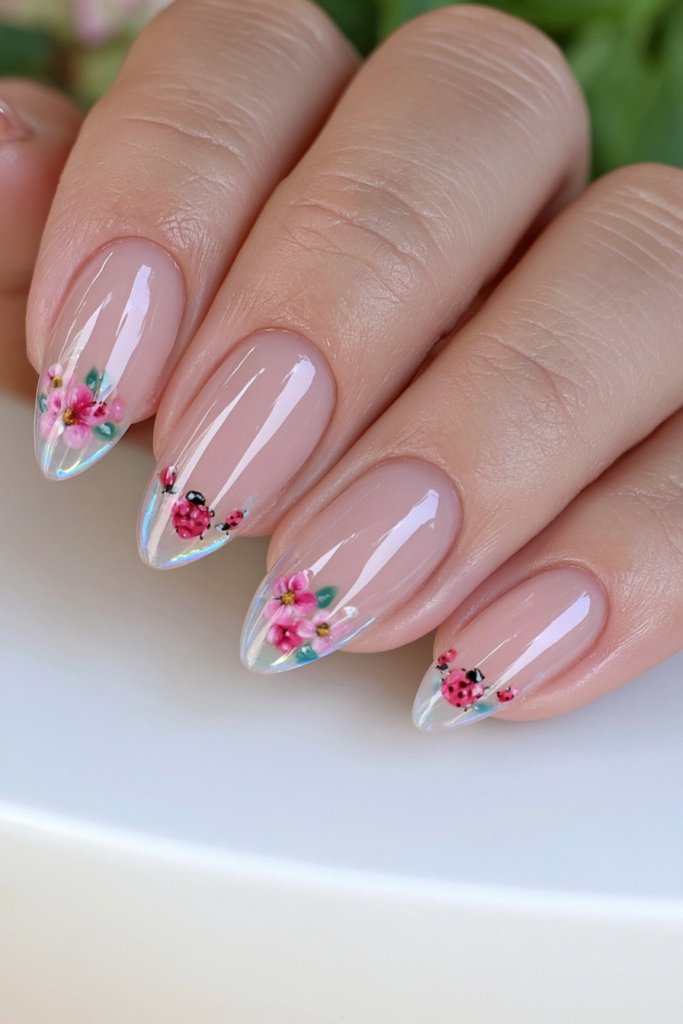 Ladybug accent nail design