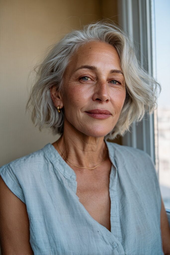 Grey layered bob for women over 50