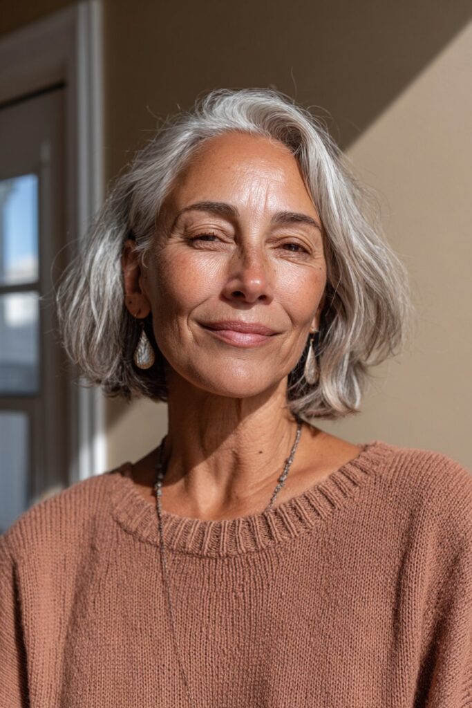 25 Layered Lob Hairstyles for Women Over 50 That Add Volume 15 Layered lob for salt-and-pepper hair