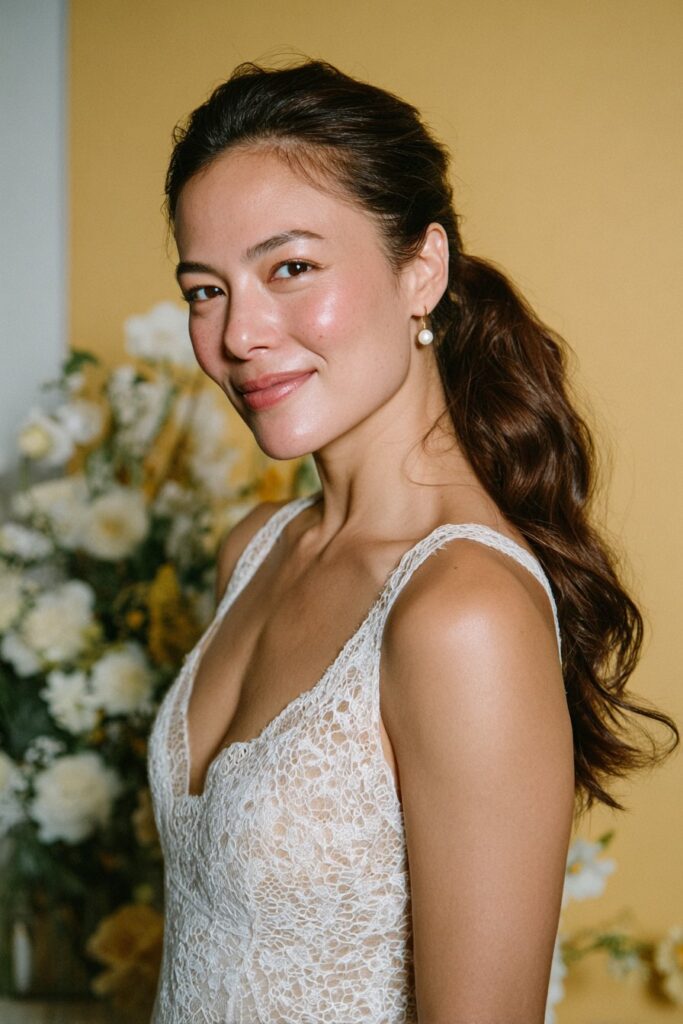 25 Beautiful Bubble Ponytail Hairstyles for Wedding 3 Low bubble ponytail for wedding