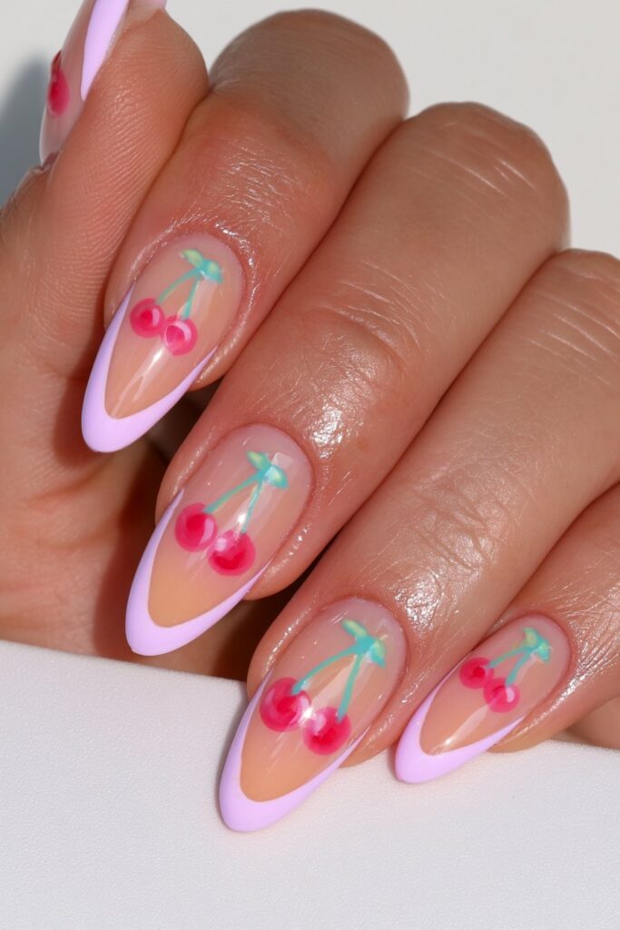Marigold nails with cherry accents