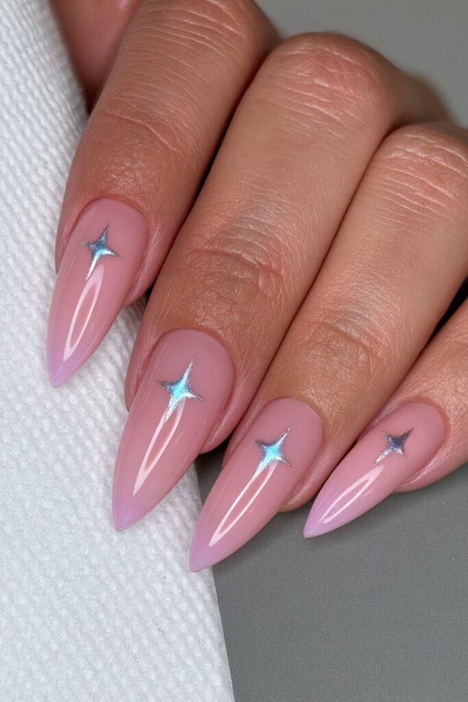 Metallic horoscope nails with pink