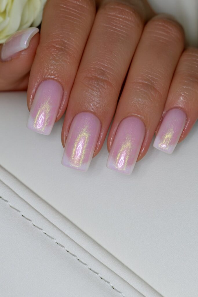 22 Back to School Nails for Teachers That Are Professional 12 Milky chrome pearl teacher nails