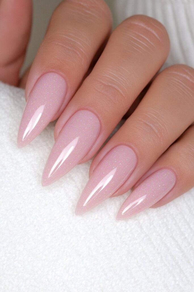 Milky peach almond August nails